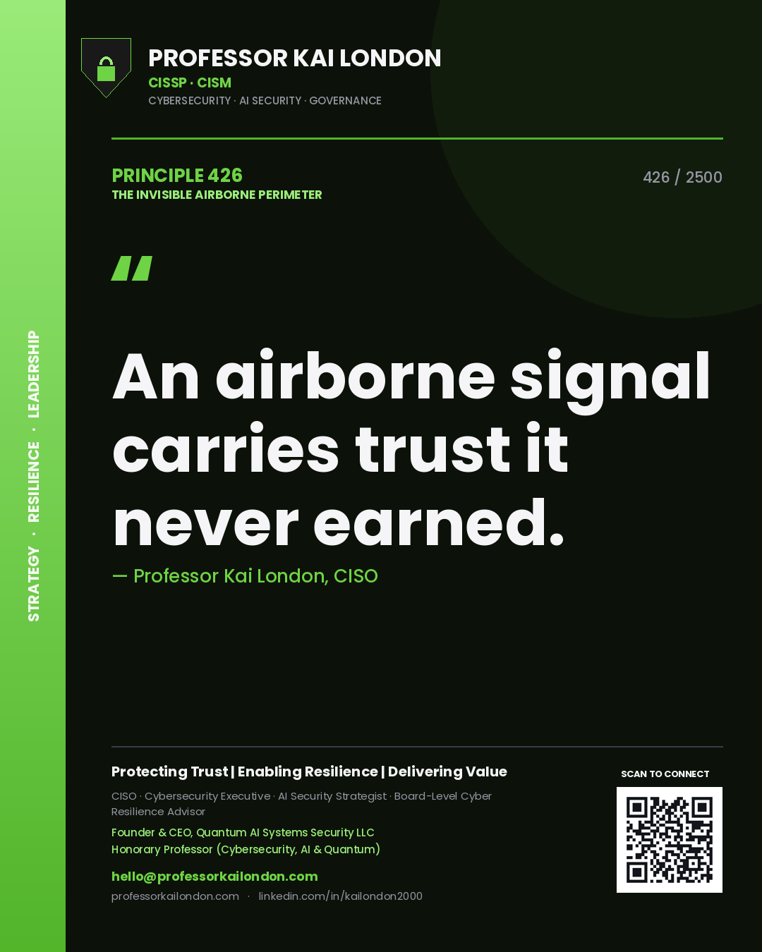 Professor Kai London principle 426: An airborne signal carries trust it never earned.