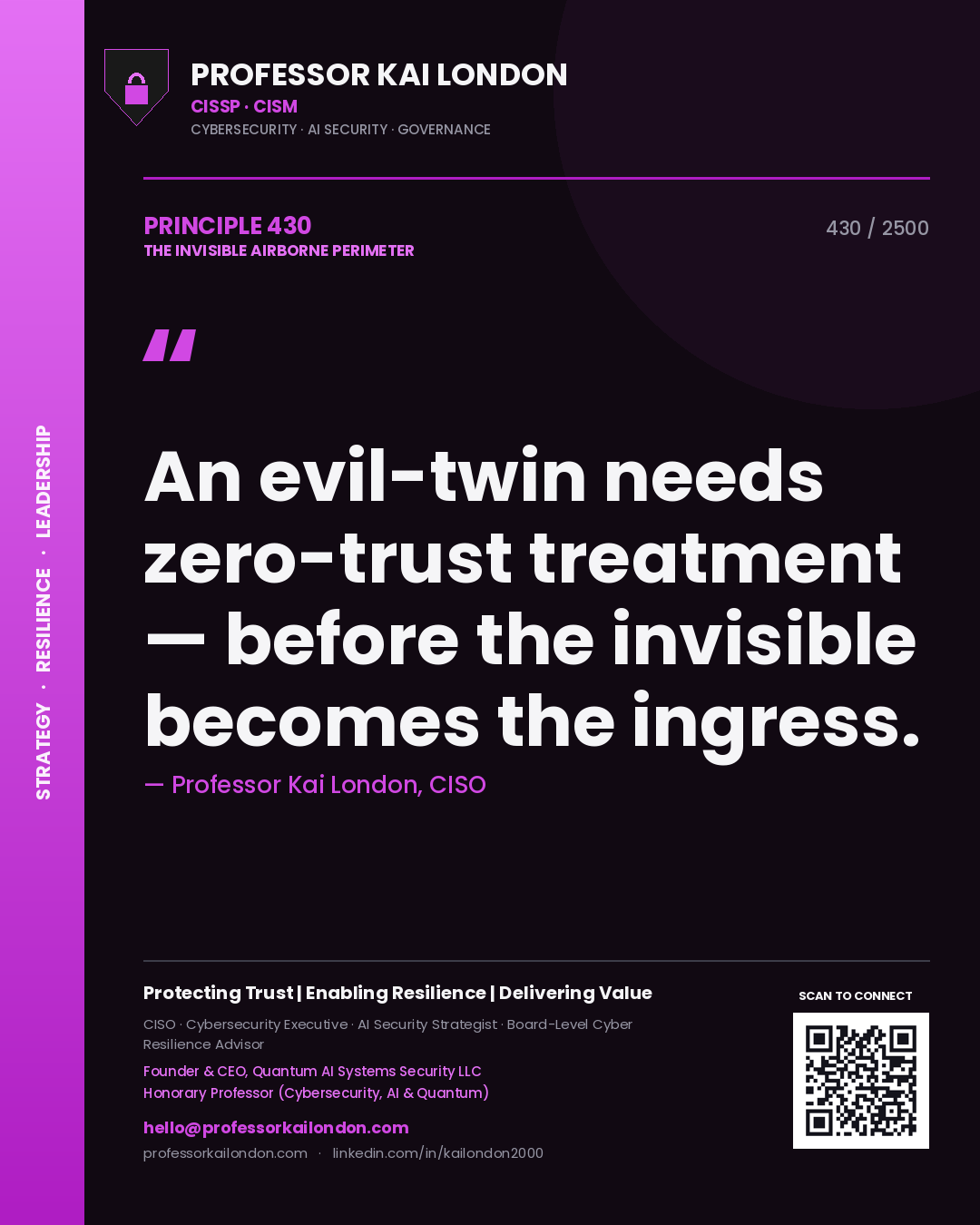 Professor Kai London principle 430: An evil-twin needs zero-trust treatment — before the invisible becomes the ingress.