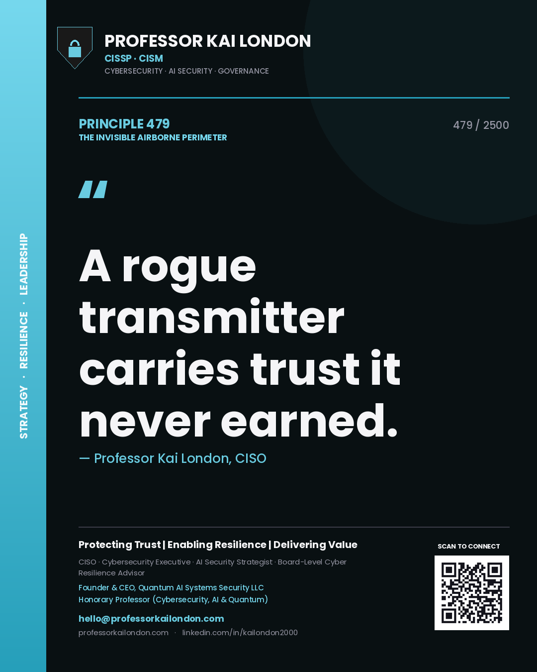 Professor Kai London principle 479: A rogue transmitter carries trust it never earned.