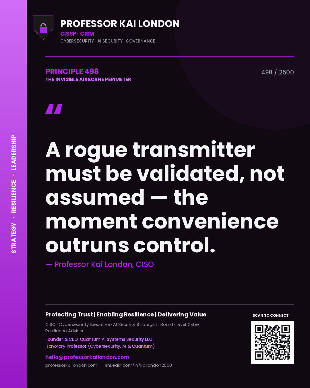 Professor Kai London principle 498: A rogue transmitter must be validated, not assumed — the moment convenience outruns control.