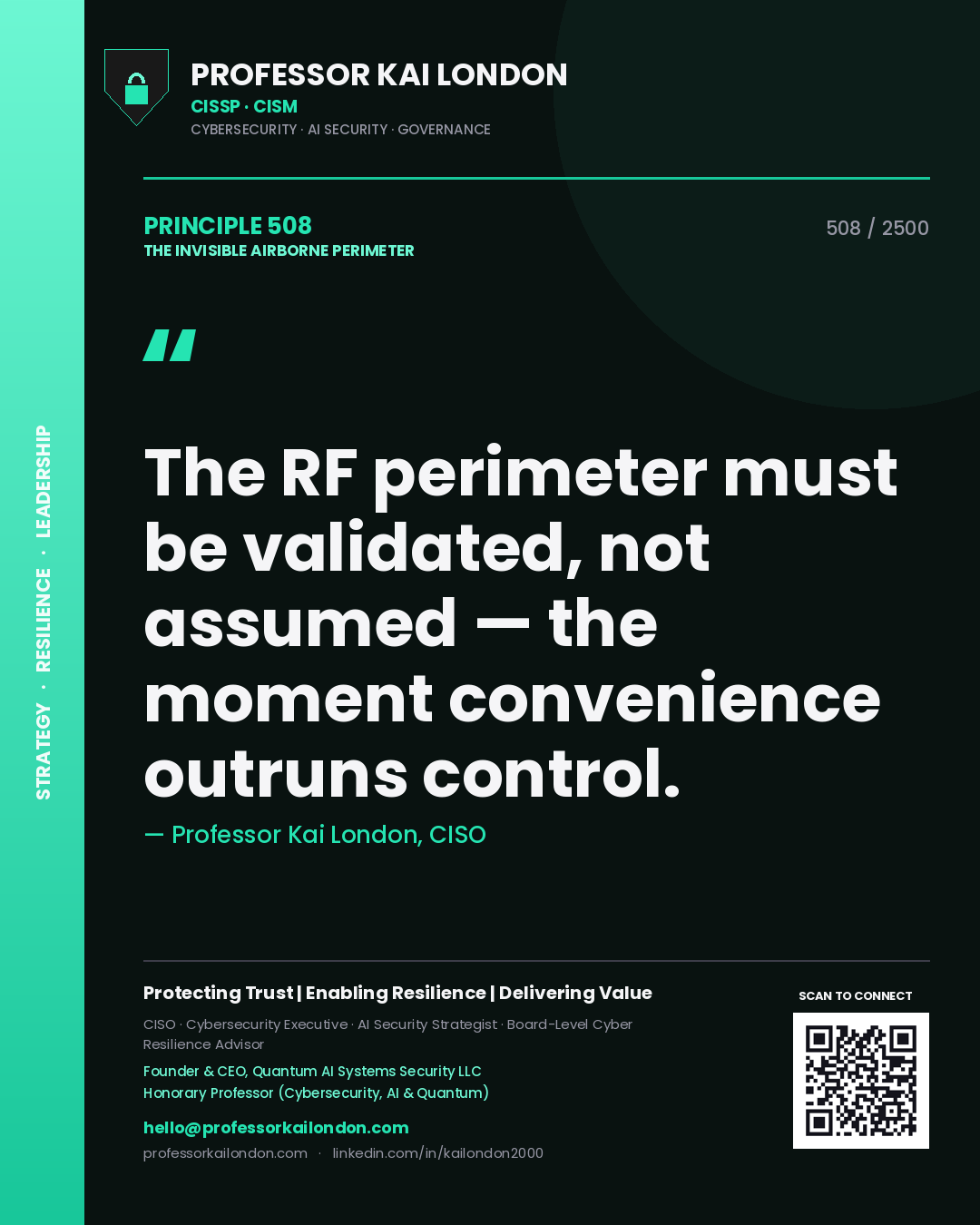 Professor Kai London principle 508: The RF perimeter must be validated, not assumed — the moment convenience outruns control.