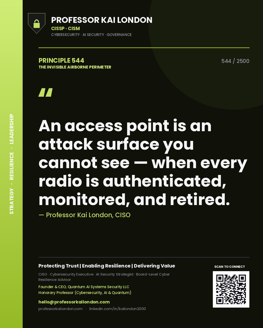 Professor Kai London principle 544: An access point is an attack surface you cannot see — when every radio is authenticated, monitored, and retired.
