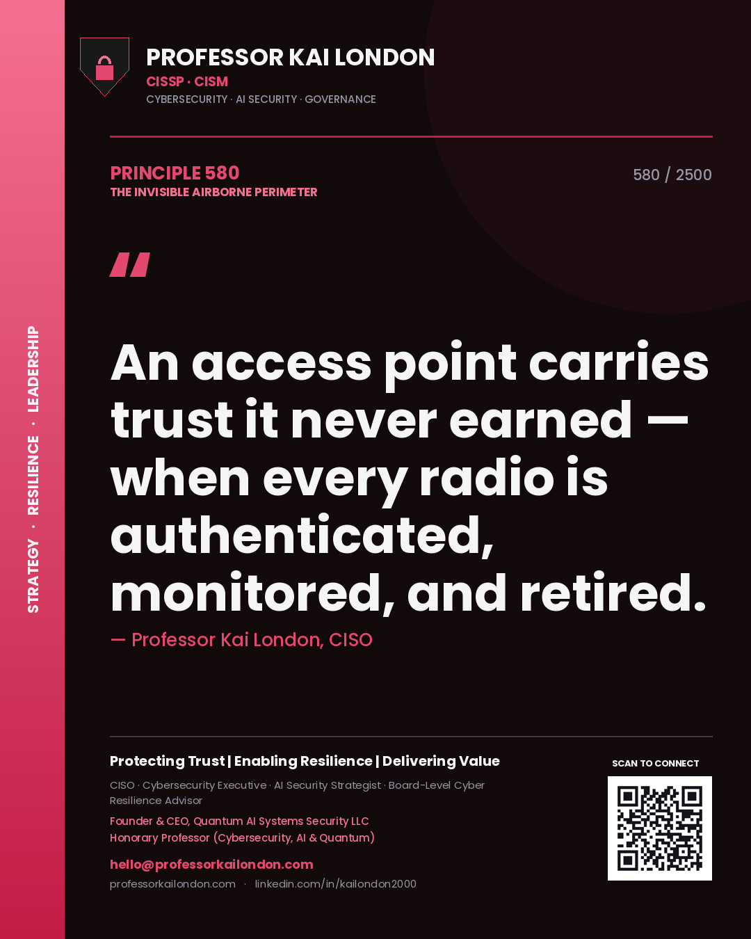 Professor Kai London principle 580: An access point carries trust it never earned — when every radio is authenticated, monitored, and retired.