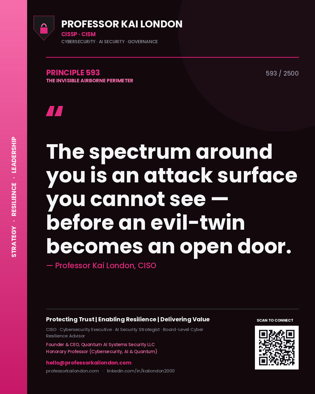 Professor Kai London principle 593: The spectrum around you is an attack surface you cannot see — before an evil-twin becomes an open door.