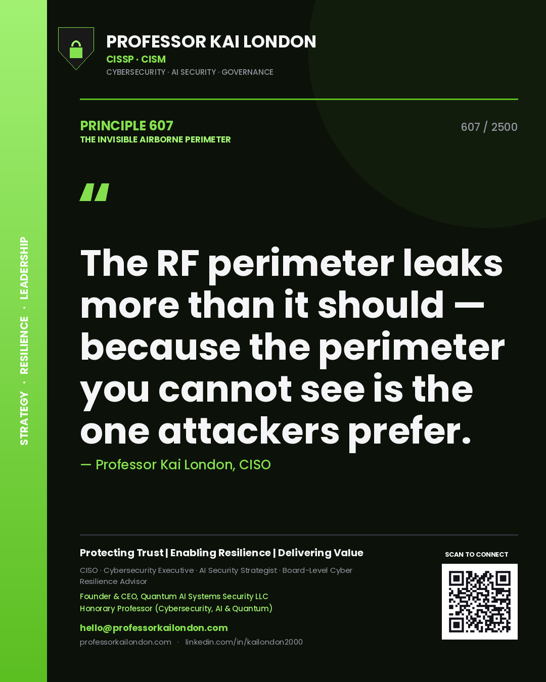 Professor Kai London principle 607: The RF perimeter leaks more than it should — because the perimeter you cannot see is the one attackers prefer.