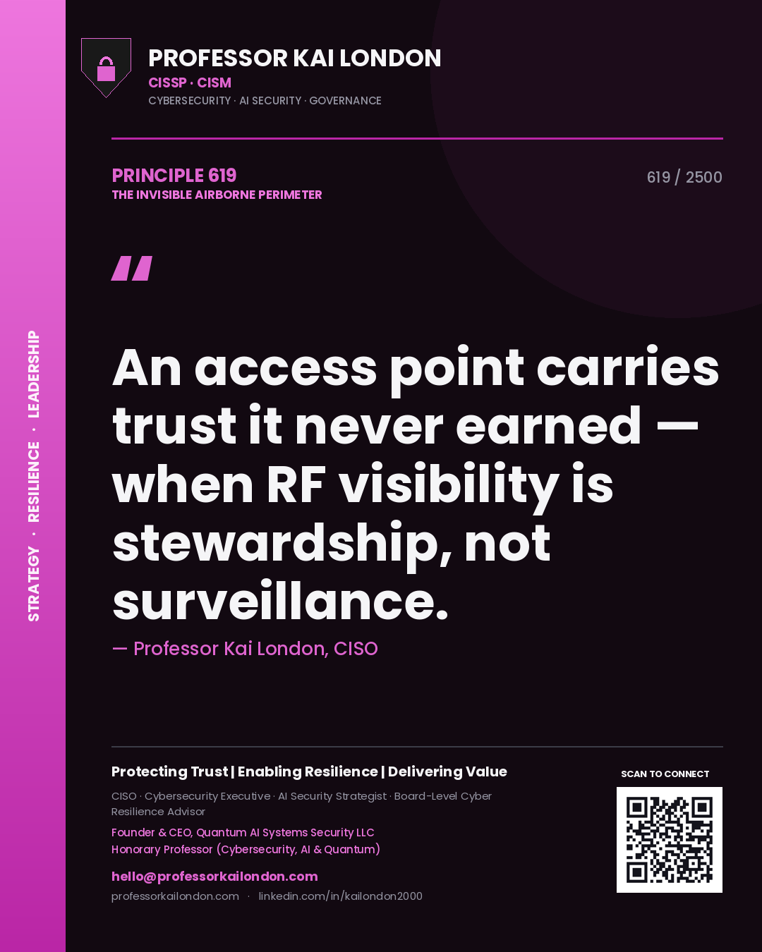 Professor Kai London principle 619: An access point carries trust it never earned — when RF visibility is stewardship, not surveillance.