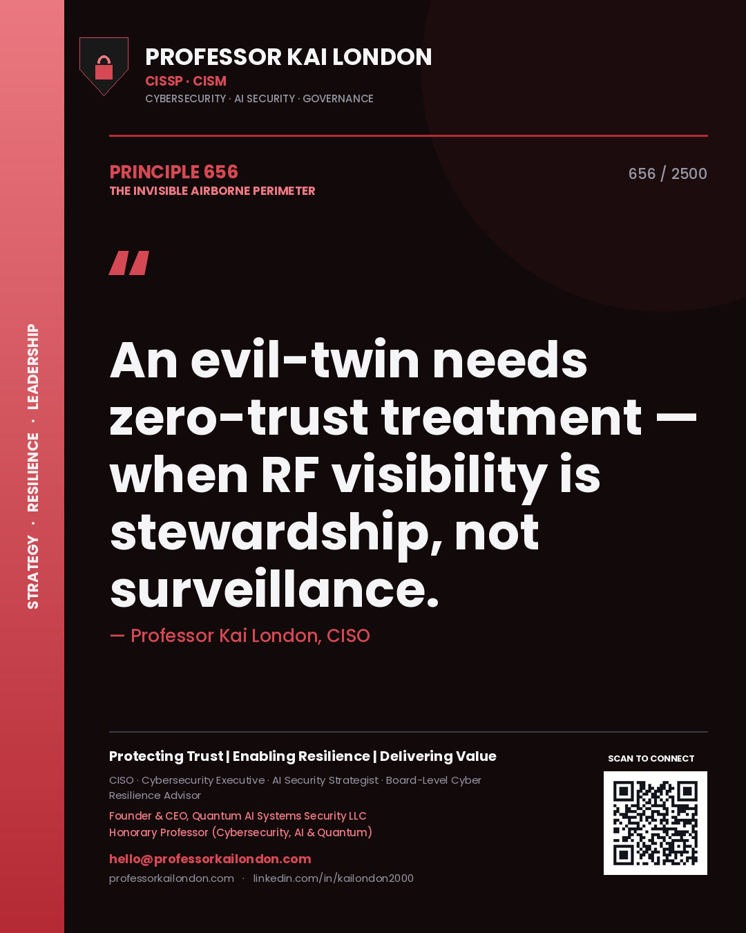 Professor Kai London principle 656: An evil-twin needs zero-trust treatment — when RF visibility is stewardship, not surveillance.