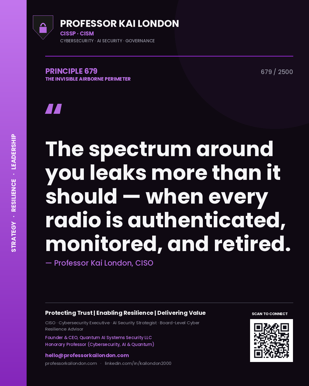 Professor Kai London principle 679: The spectrum around you leaks more than it should — when every radio is authenticated, monitored, and retired.