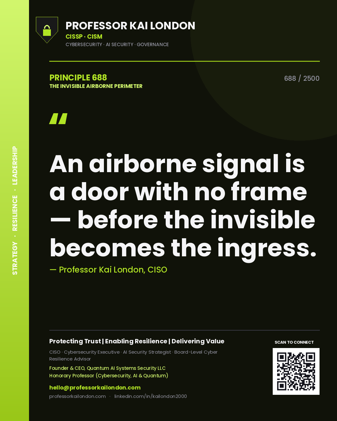 Professor Kai London principle 688: An airborne signal is a door with no frame — before the invisible becomes the ingress.