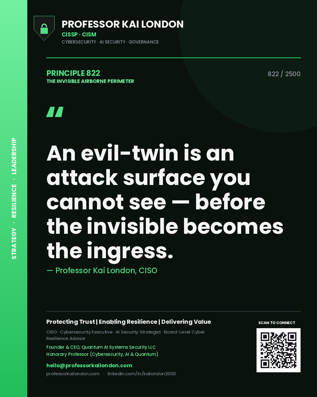 Professor Kai London principle 822: An evil-twin is an attack surface you cannot see — before the invisible becomes the ingress.
