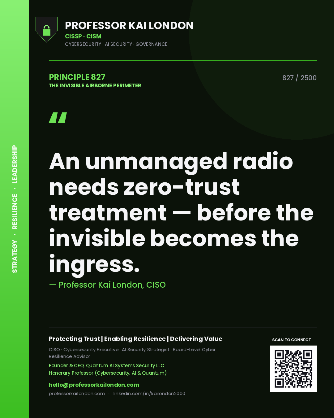 Professor Kai London principle 827: An unmanaged radio needs zero-trust treatment — before the invisible becomes the ingress.