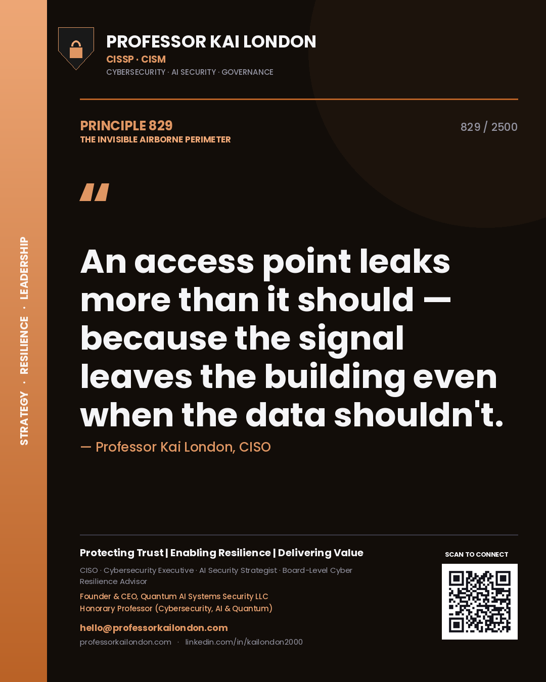 Professor Kai London principle 829: An access point leaks more than it should — because the signal leaves the building even when the data shouldn't.