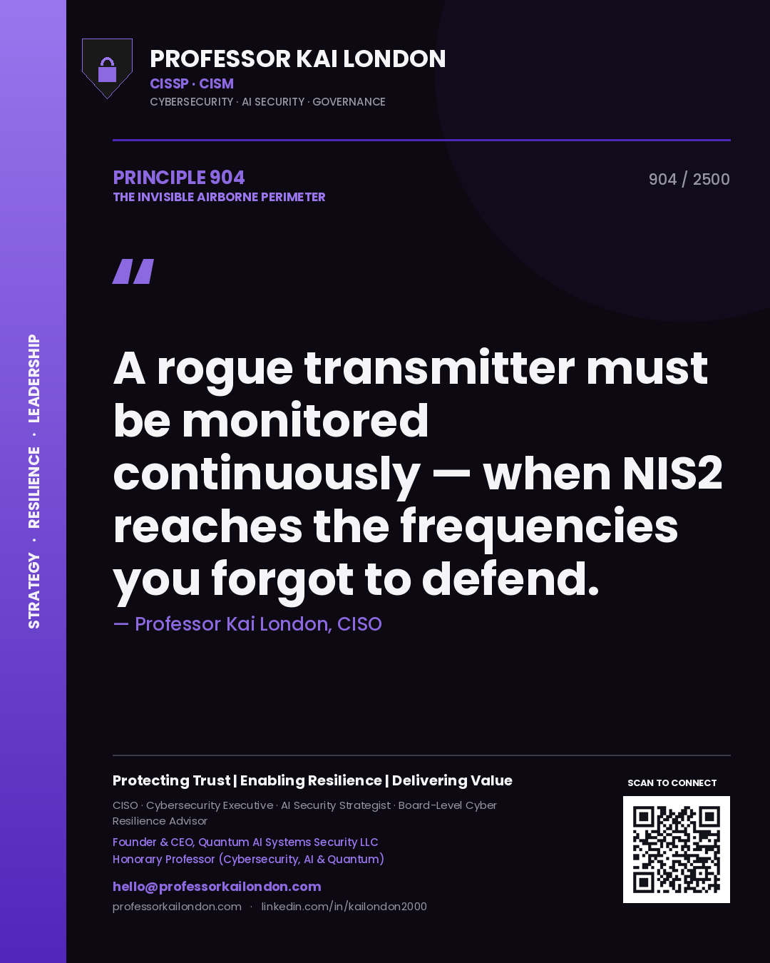 Professor Kai London principle 904: A rogue transmitter must be monitored continuously — when NIS2 reaches the frequencies you forgot to defend.