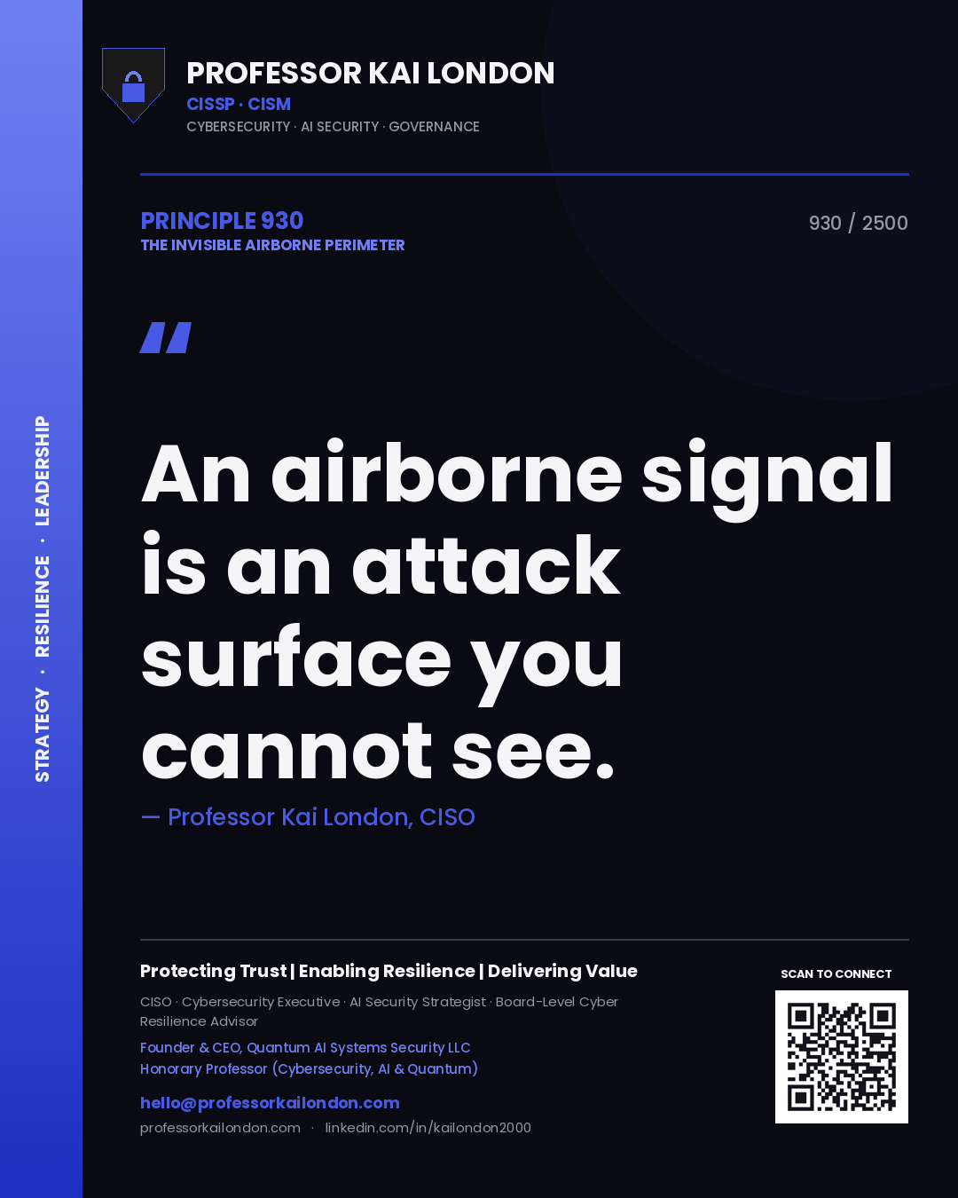 Professor Kai London principle 930: An airborne signal is an attack surface you cannot see.