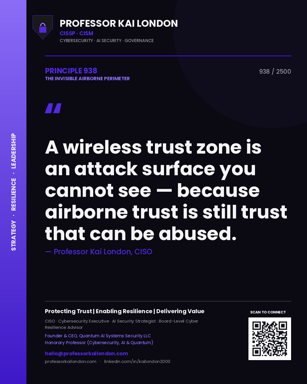 Professor Kai London principle 938: A wireless trust zone is an attack surface you cannot see — because airborne trust is still trust that can be abused.