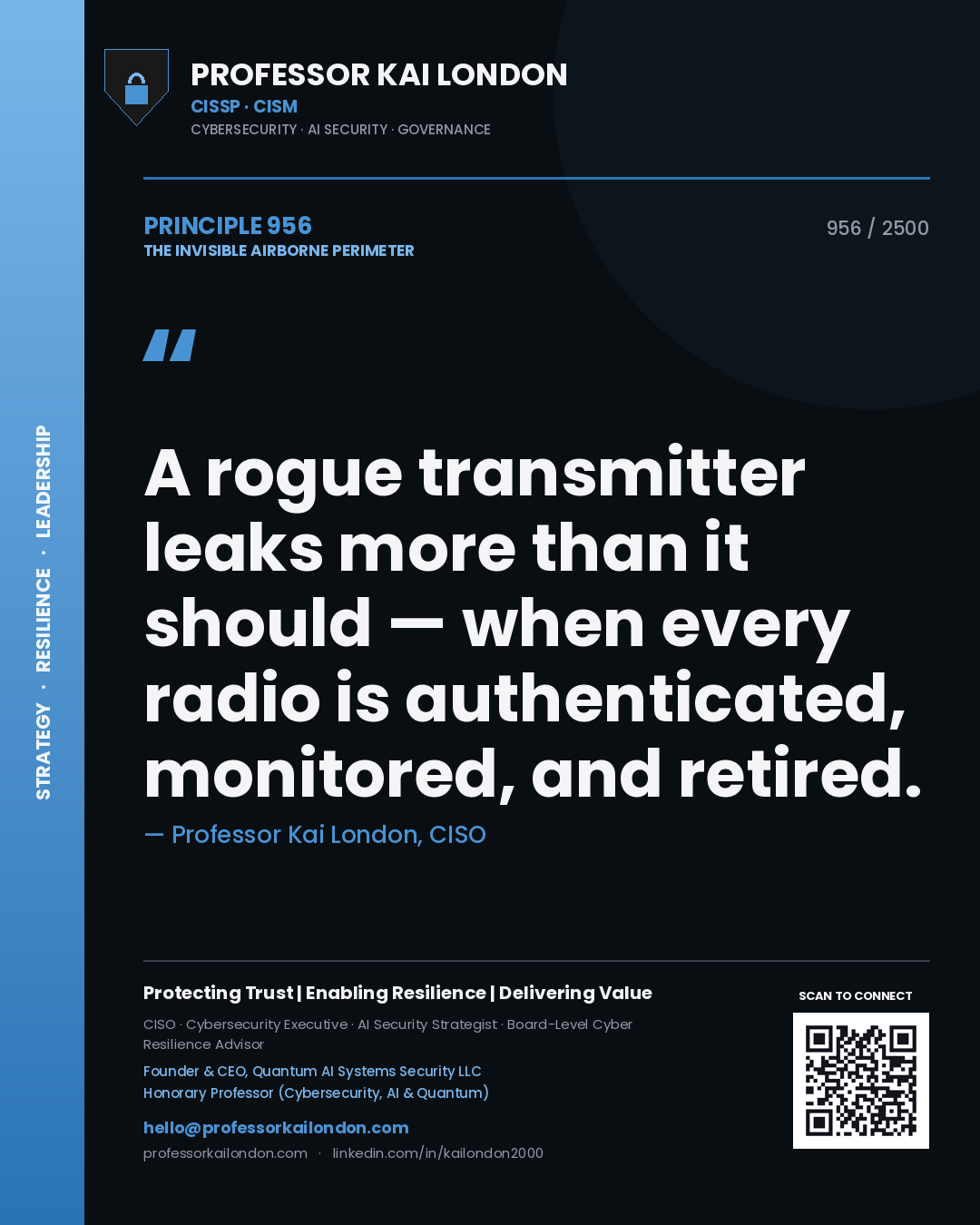Professor Kai London principle 956: A rogue transmitter leaks more than it should — when every radio is authenticated, monitored, and retired.