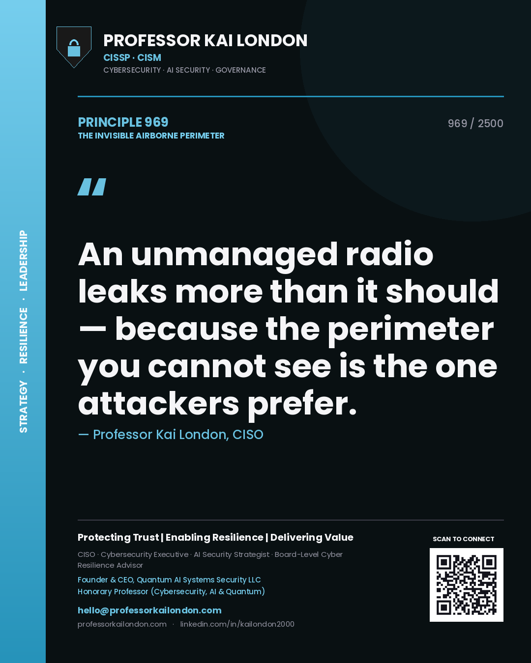 Professor Kai London principle 969: An unmanaged radio leaks more than it should — because the perimeter you cannot see is the one attackers prefer.