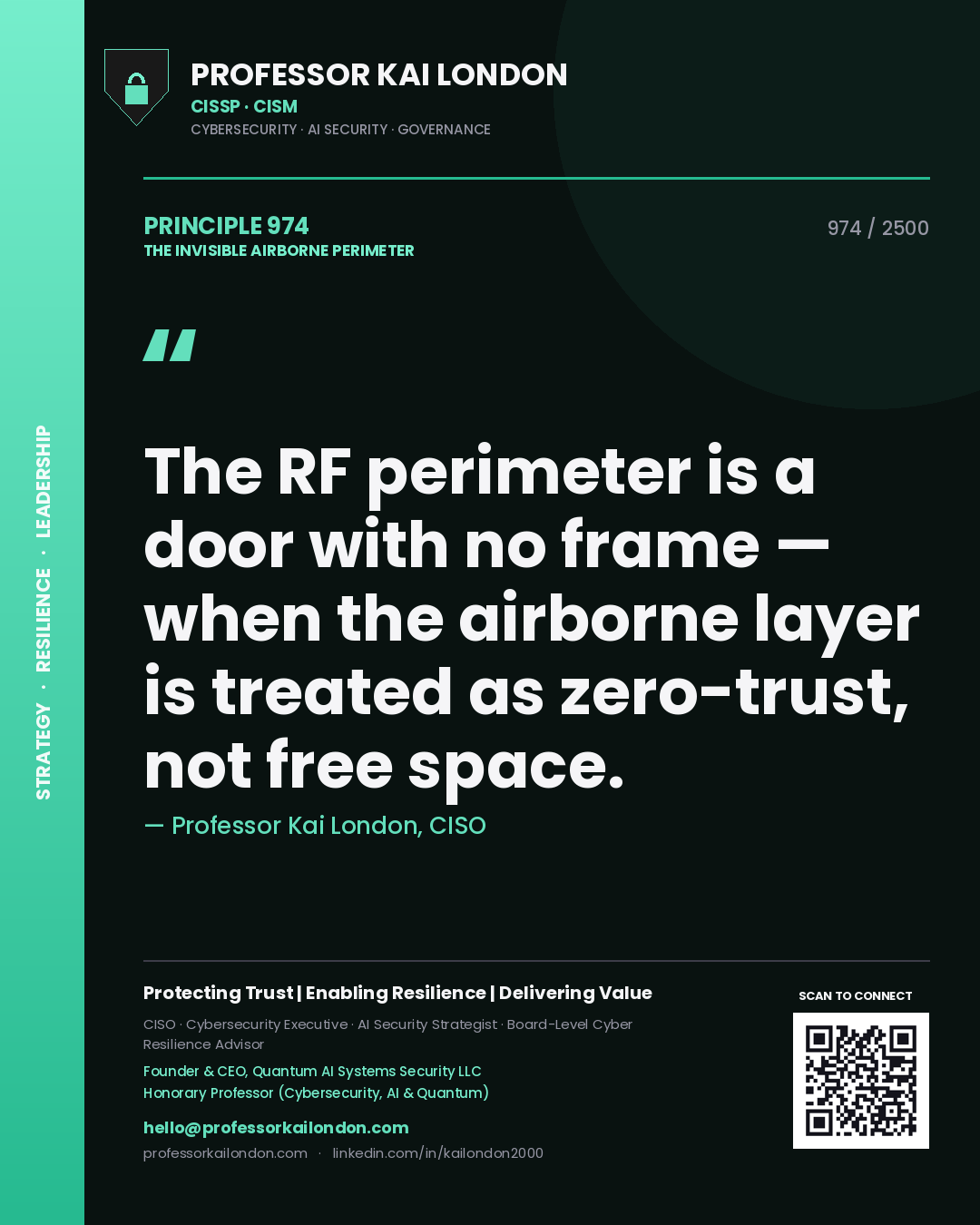 Professor Kai London principle 974: The RF perimeter is a door with no frame — when the airborne layer is treated as zero-trust, not free space.