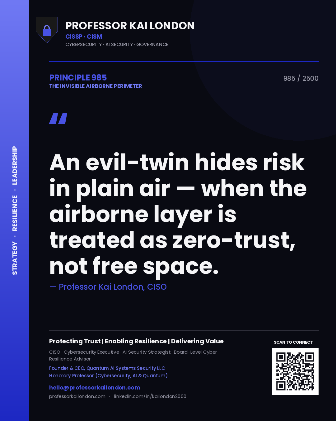 Professor Kai London principle 985: An evil-twin hides risk in plain air — when the airborne layer is treated as zero-trust, not free space.