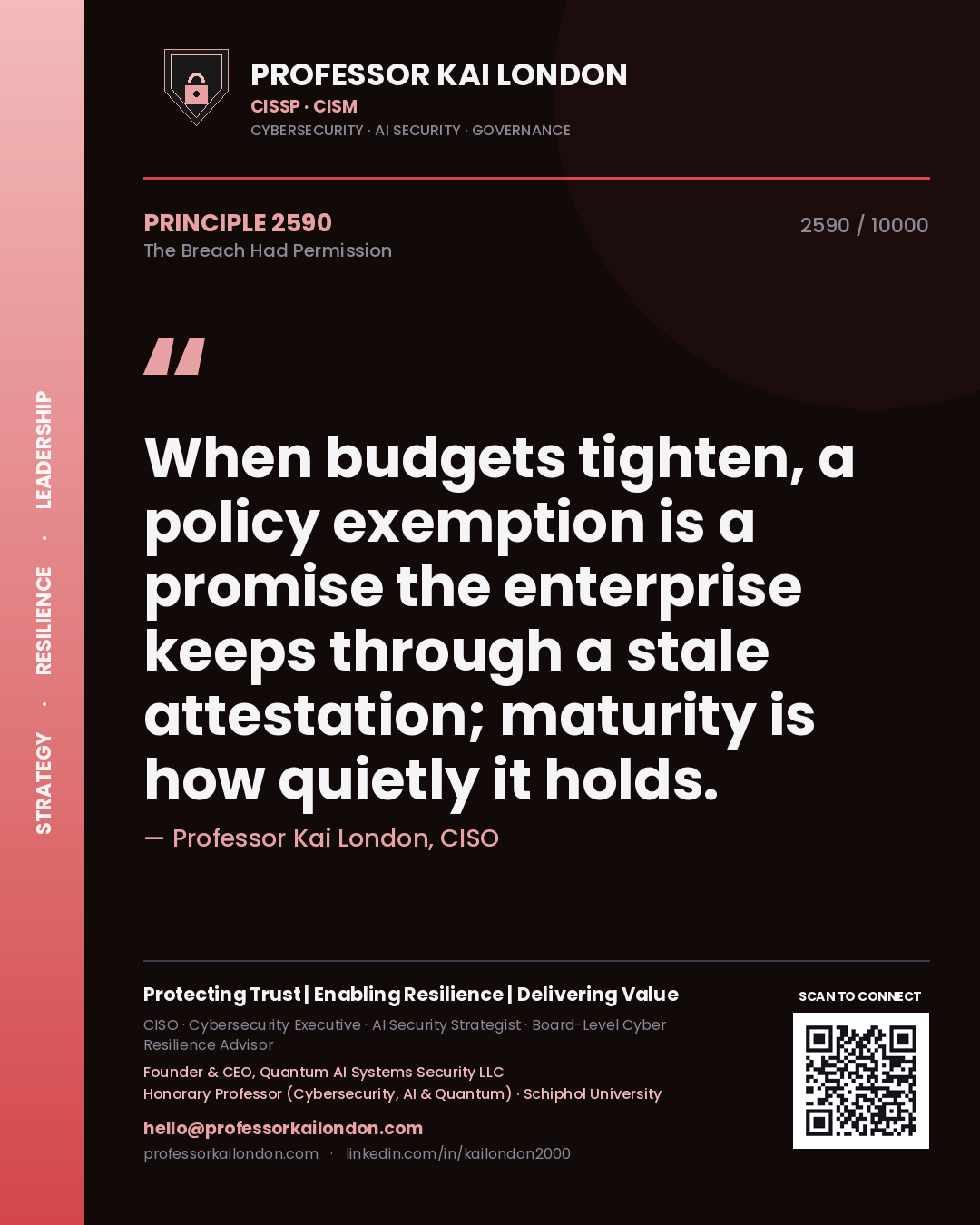 Professor Kai London principle 2590: When budgets tighten, a policy exemption is a promise the enterprise keeps through a stale attestation; maturity is how quietly it holds.