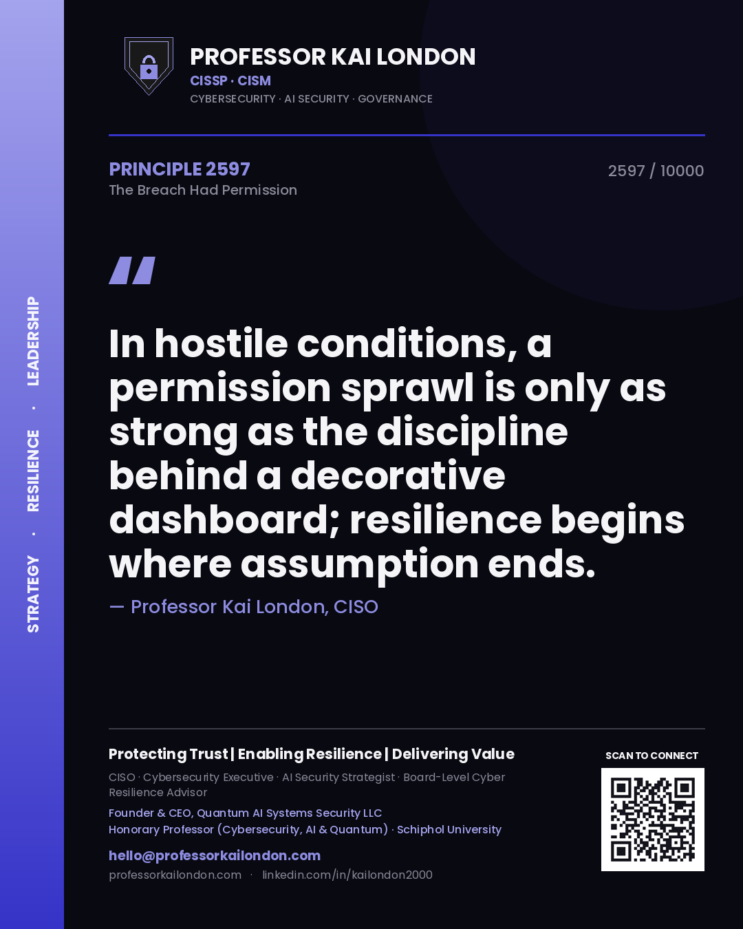 Professor Kai London principle 2597: In hostile conditions, a permission sprawl is only as strong as the discipline behind a decorative dashboard; resilience begins where assumption ends.