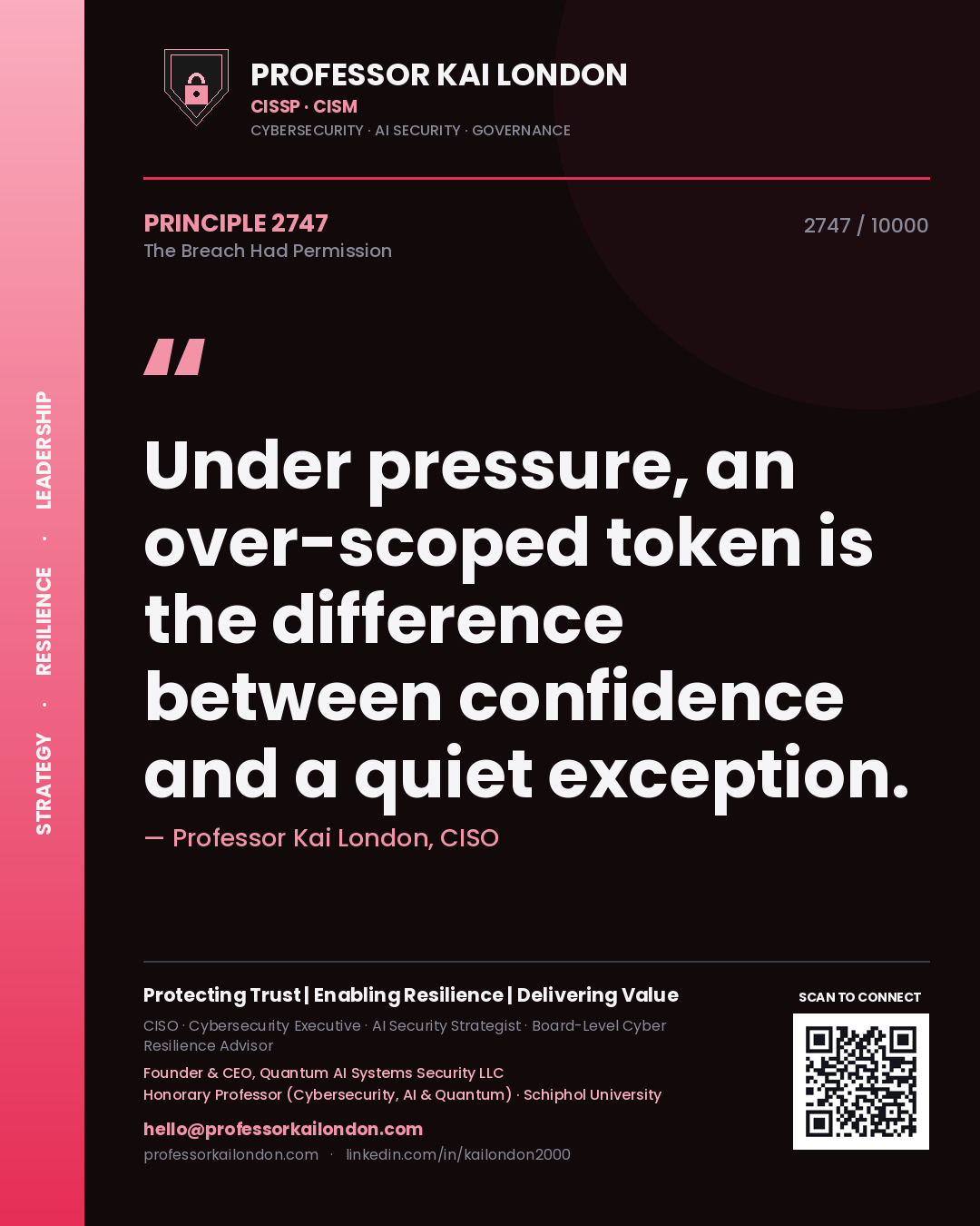Professor Kai London principle 2747: Under pressure, an over-scoped token is the difference between confidence and a quiet exception.