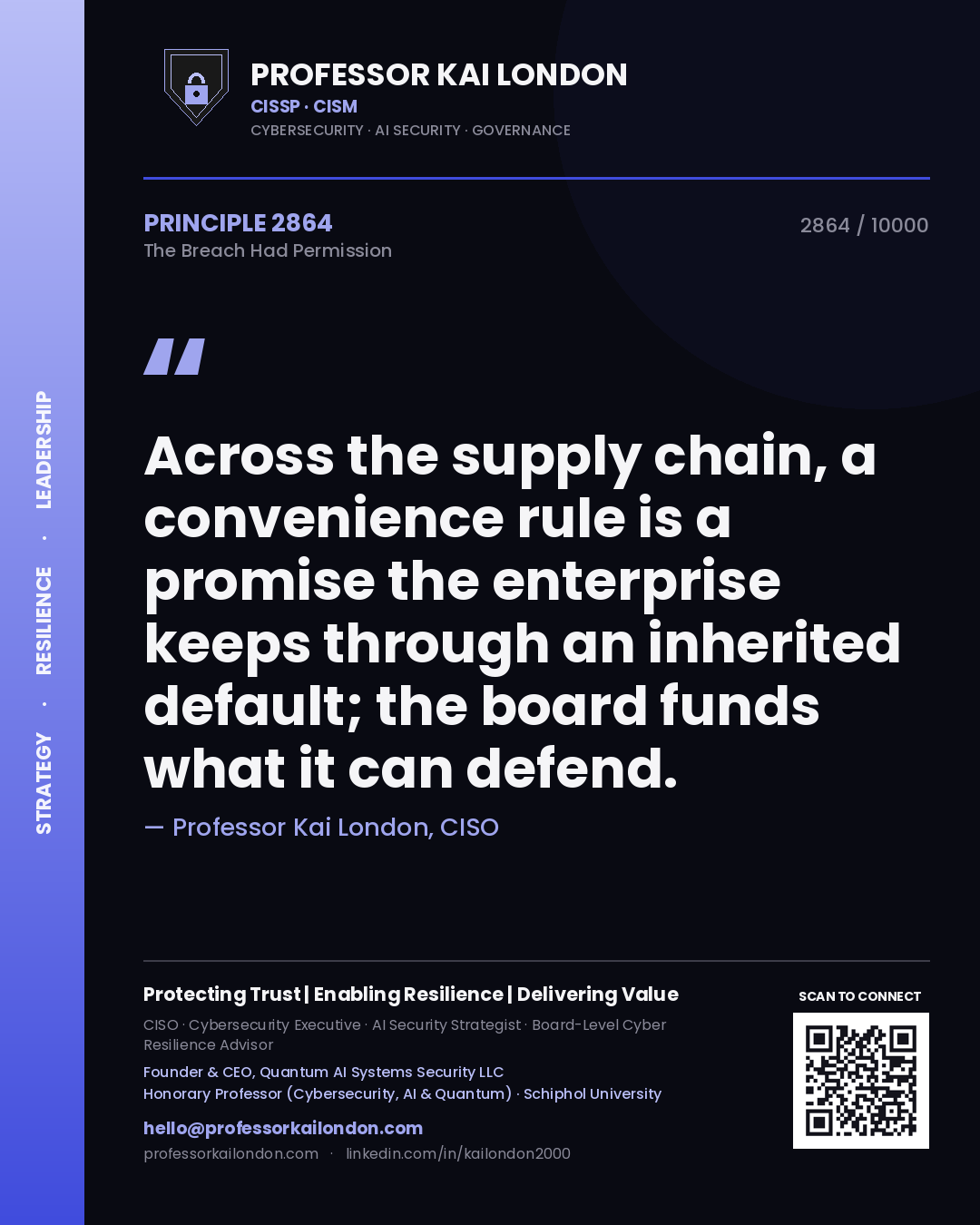 Professor Kai London principle 2864: Across the supply chain, a convenience rule is a promise the enterprise keeps through an inherited default; the board funds what it can defend.