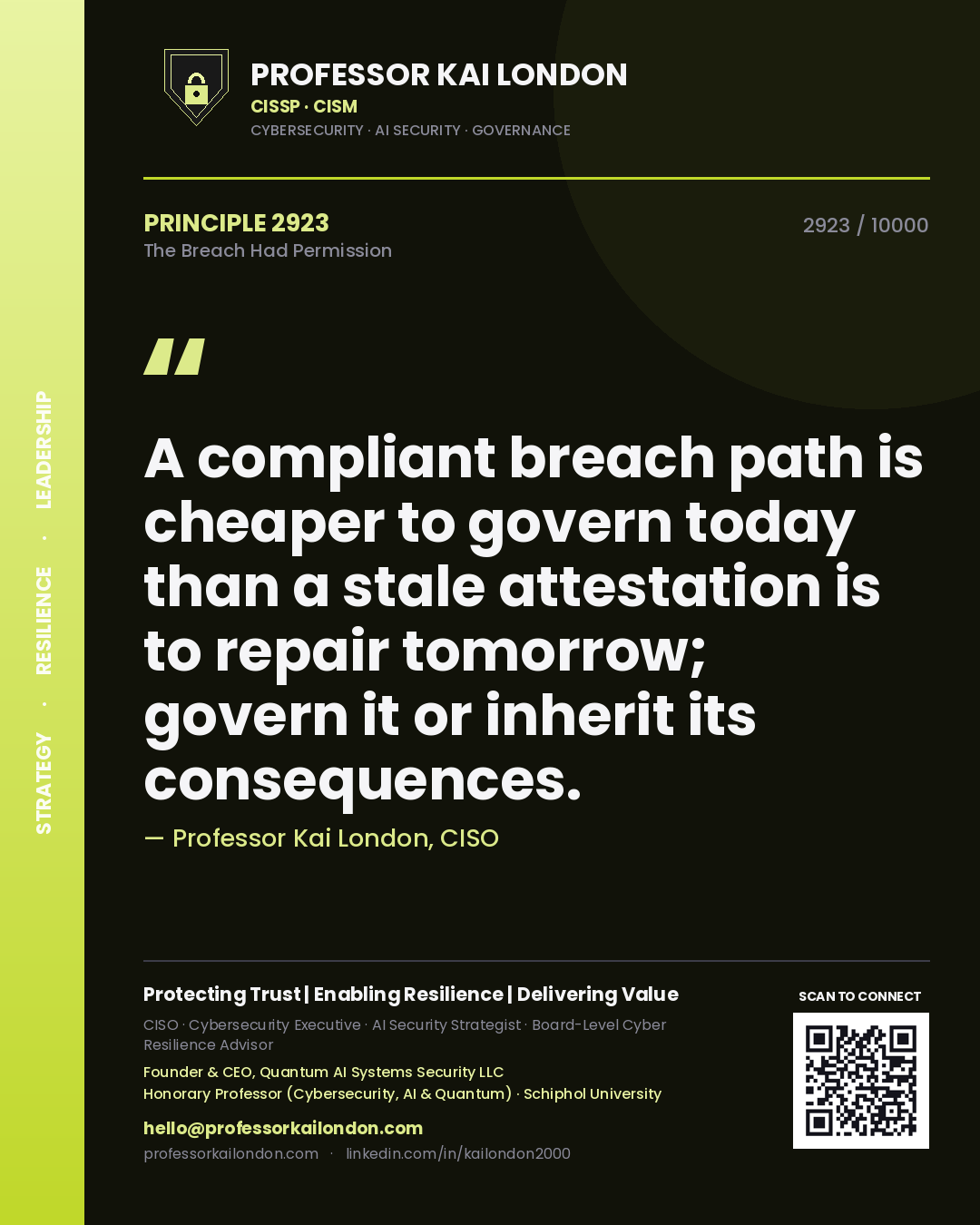 Professor Kai London principle 2923: A compliant breach path is cheaper to govern today than a stale attestation is to repair tomorrow; govern it or inherit its consequences.