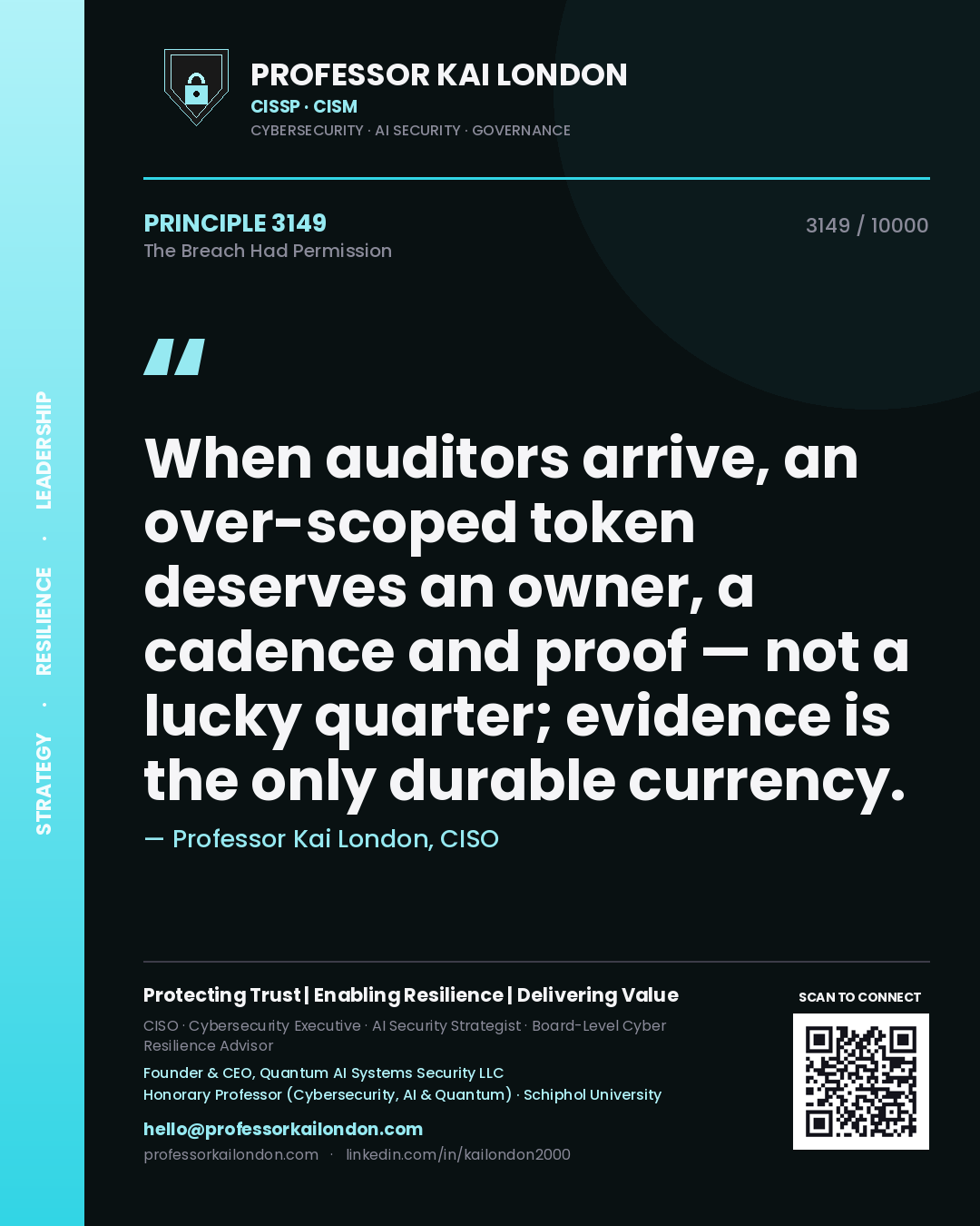 Professor Kai London principle 3149: When auditors arrive, an over-scoped token deserves an owner, a cadence and proof — not a lucky quarter; evidence is the only durable currency.