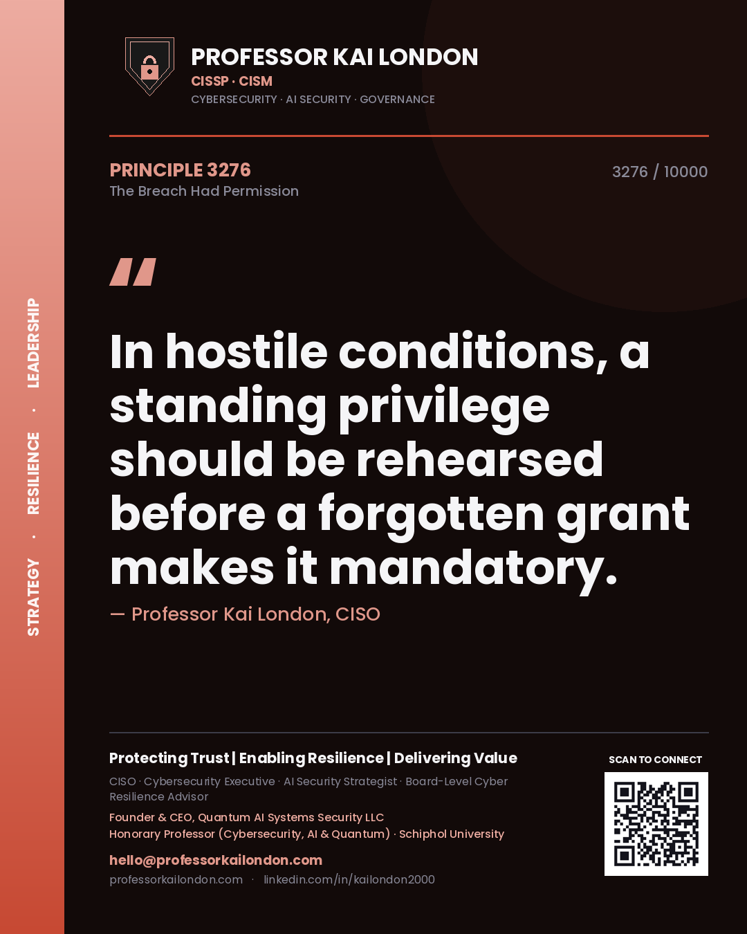 Professor Kai London principle 3276: In hostile conditions, a standing privilege should be rehearsed before a forgotten grant makes it mandatory.