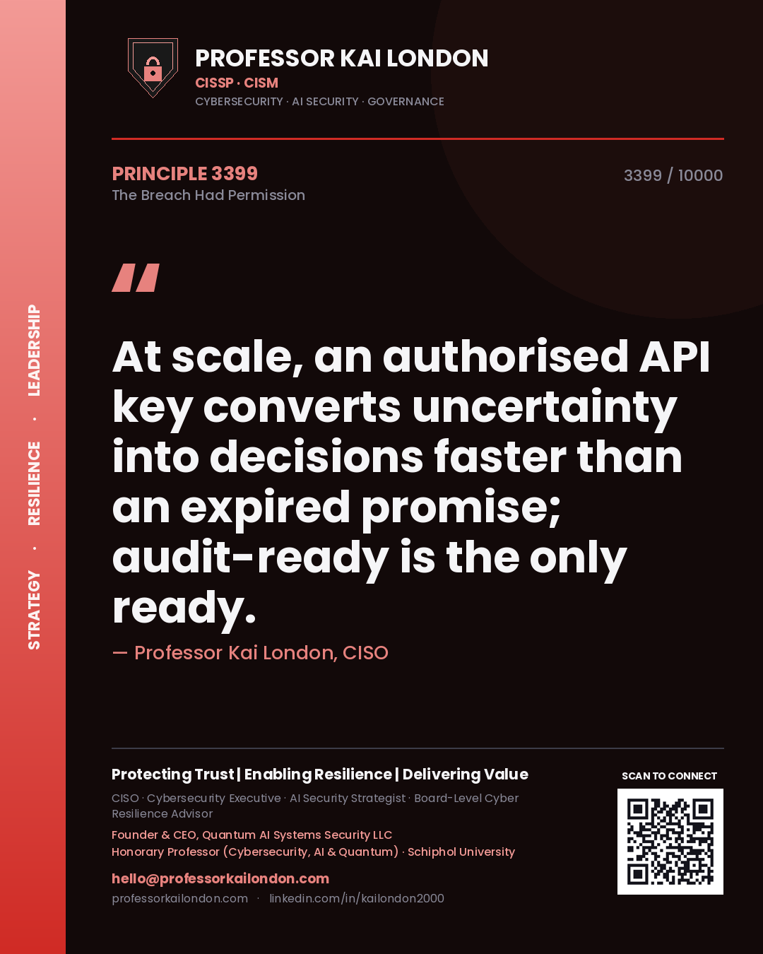 Professor Kai London principle 3399: At scale, an authorised API key converts uncertainty into decisions faster than an expired promise; audit-ready is the only ready.