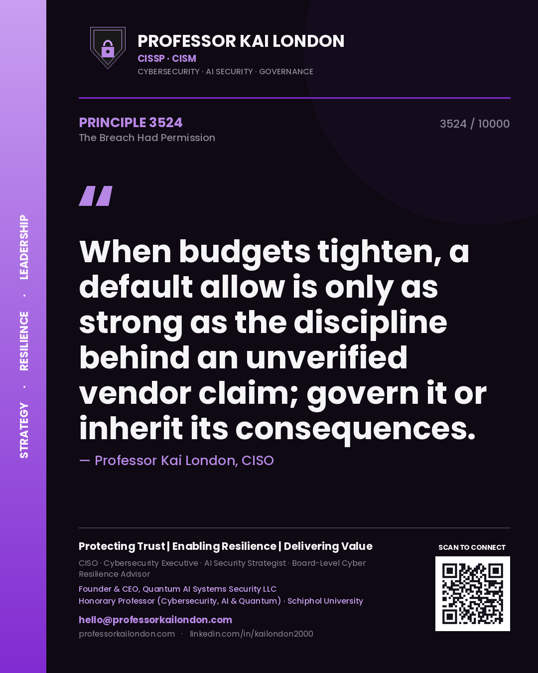 Professor Kai London principle 3524: When budgets tighten, a default allow is only as strong as the discipline behind an unverified vendor claim; govern it or inherit its consequences.
