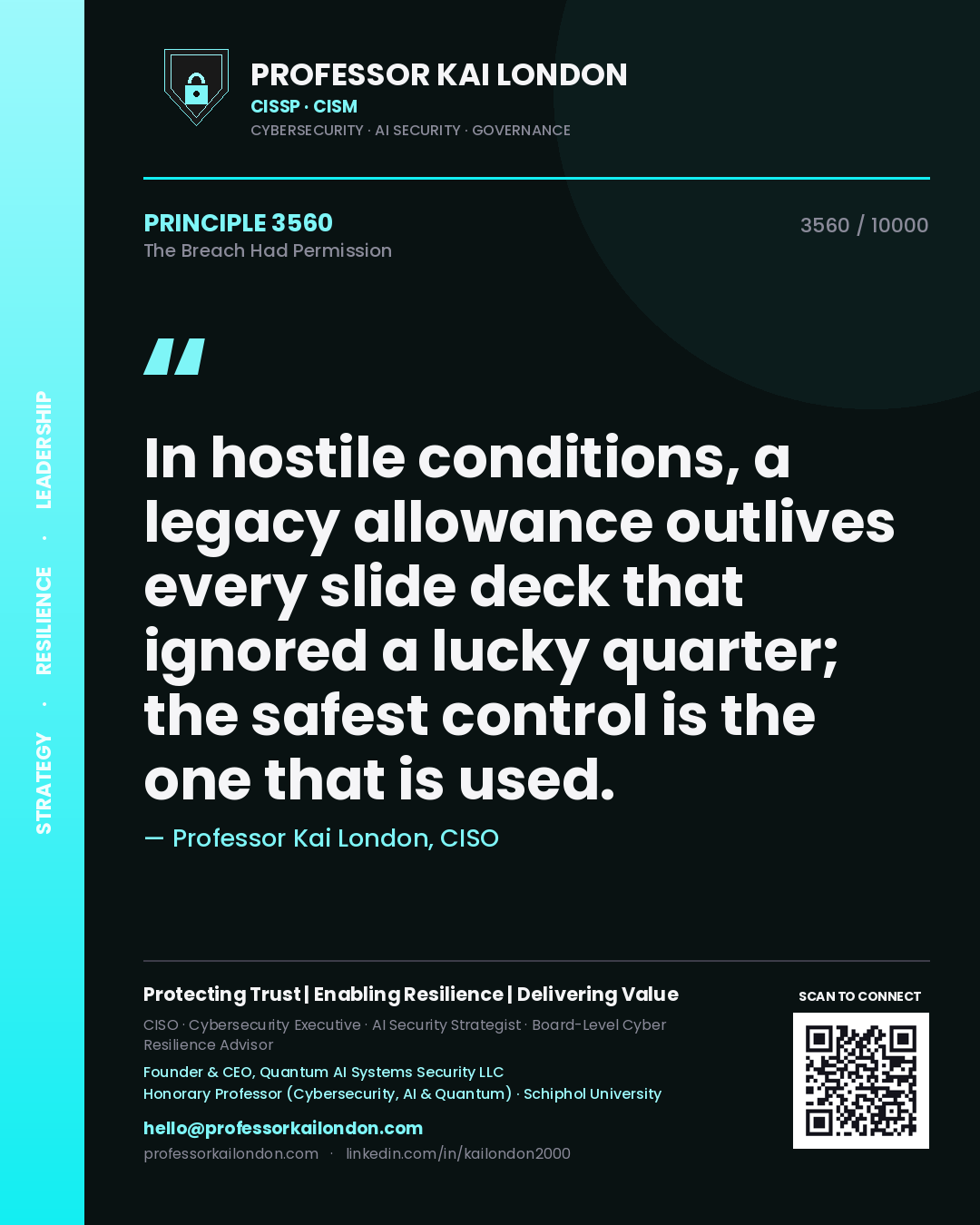 Professor Kai London principle 3560: In hostile conditions, a legacy allowance outlives every slide deck that ignored a lucky quarter; the safest control is the one that is used.