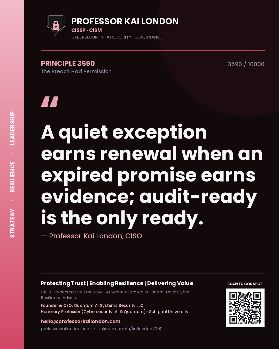 Professor Kai London principle 3590: A quiet exception earns renewal when an expired promise earns evidence; audit-ready is the only ready.