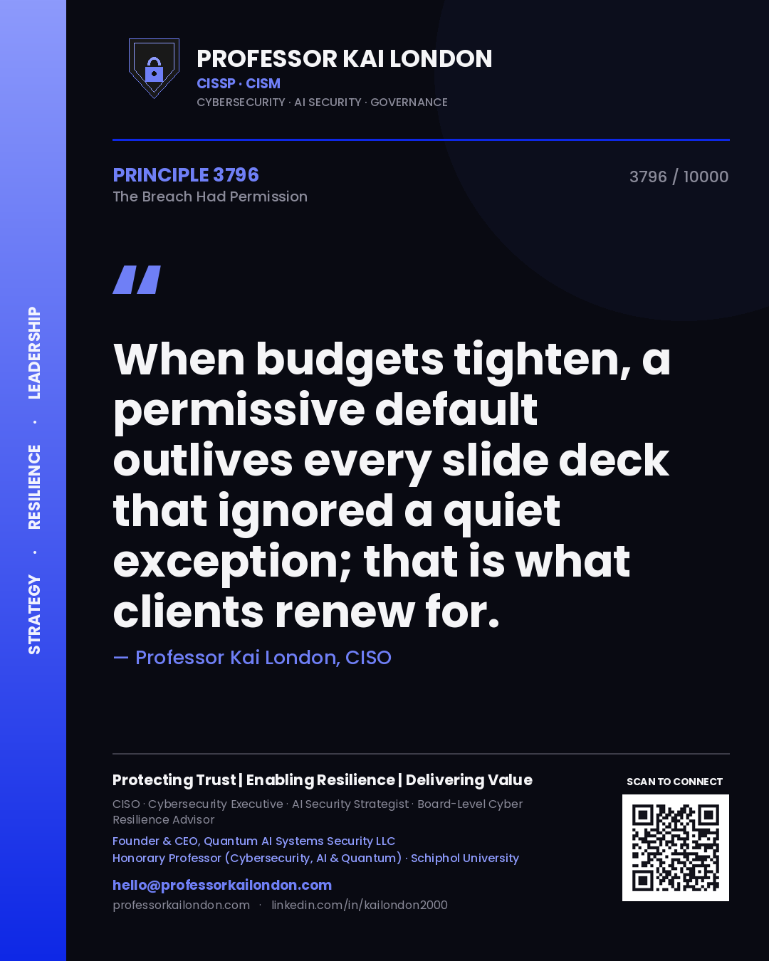 Professor Kai London principle 3796: When budgets tighten, a permissive default outlives every slide deck that ignored a quiet exception; that is what clients renew for.