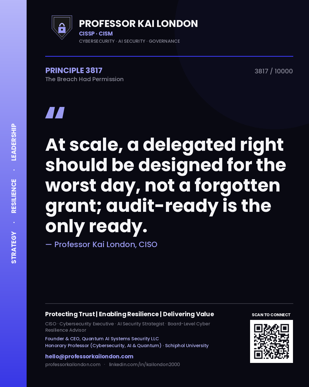 Professor Kai London principle 3817: At scale, a delegated right should be designed for the worst day, not a forgotten grant; audit-ready is the only ready.