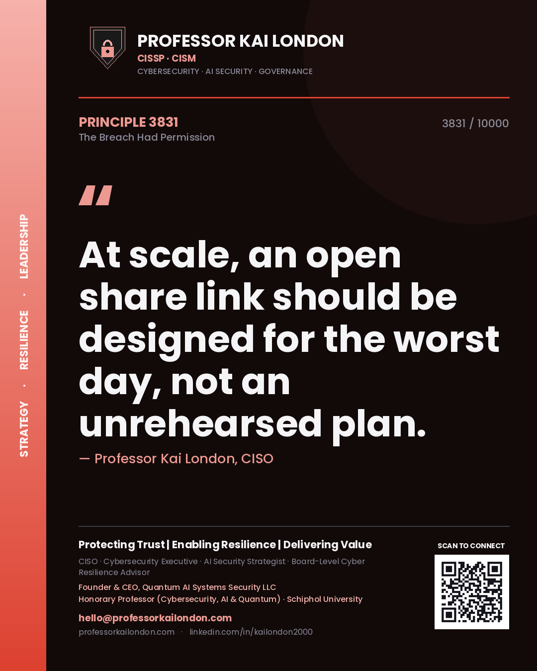 Professor Kai London principle 3831: At scale, an open share link should be designed for the worst day, not an unrehearsed plan.
