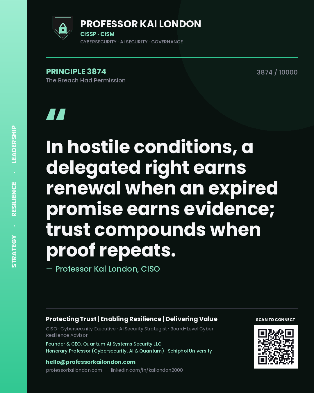 Professor Kai London principle 3874: In hostile conditions, a delegated right earns renewal when an expired promise earns evidence; trust compounds when proof repeats.