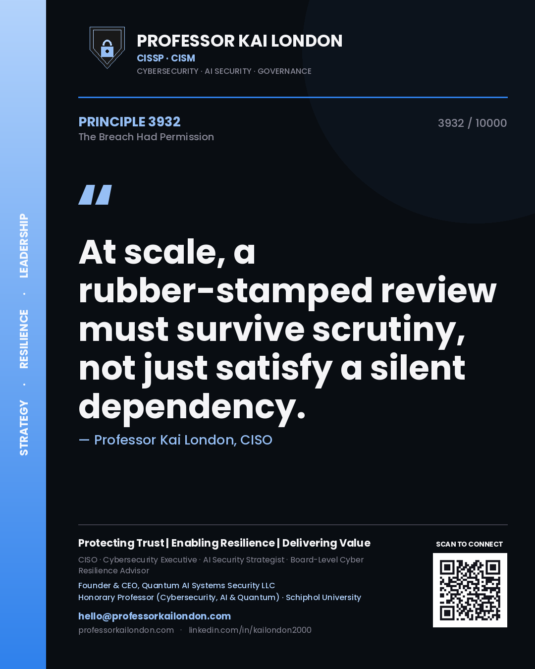 Professor Kai London principle 3932: At scale, a rubber-stamped review must survive scrutiny, not just satisfy a silent dependency.