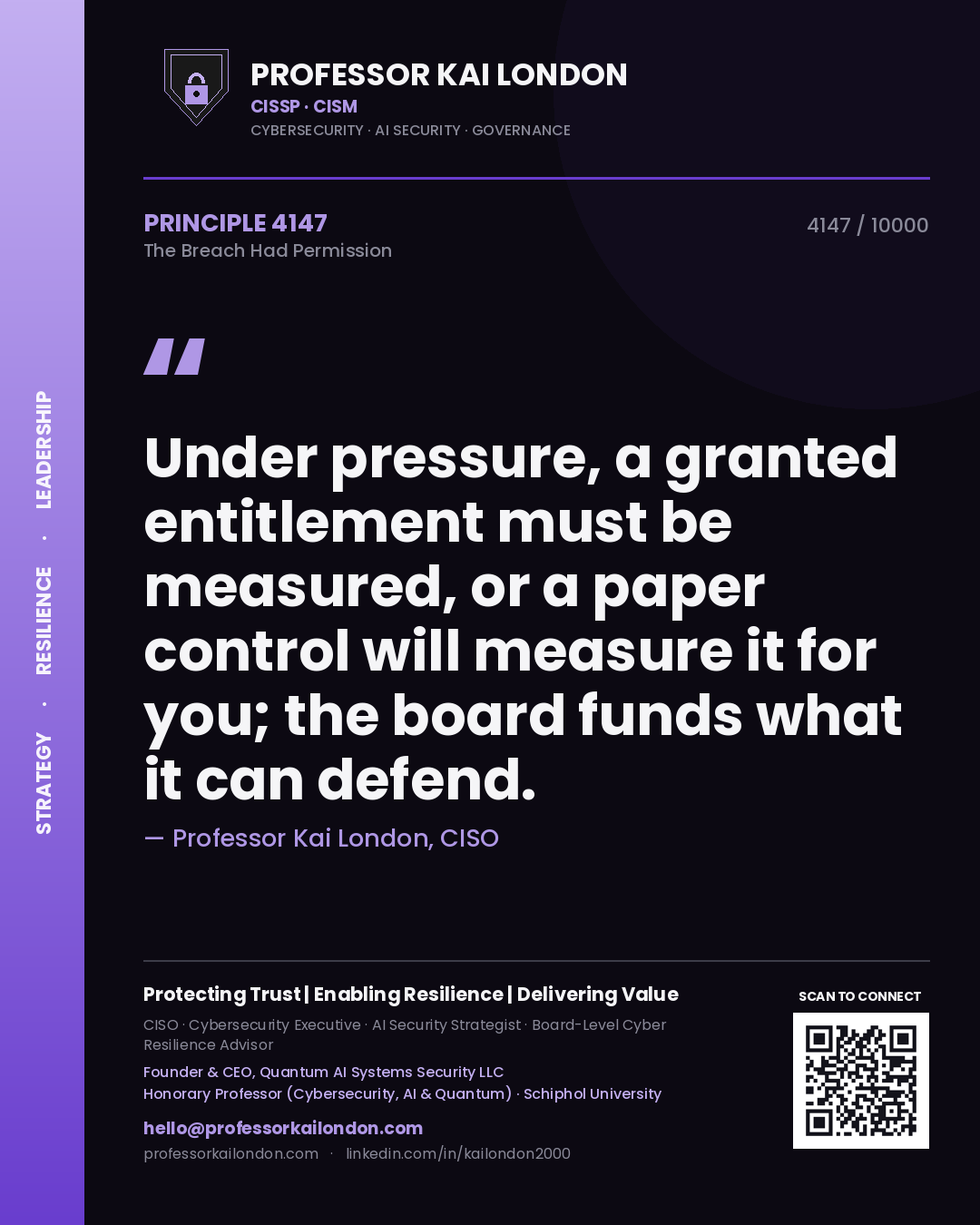 Professor Kai London principle 4147: Under pressure, a granted entitlement must be measured, or a paper control will measure it for you; the board funds what it can defend.