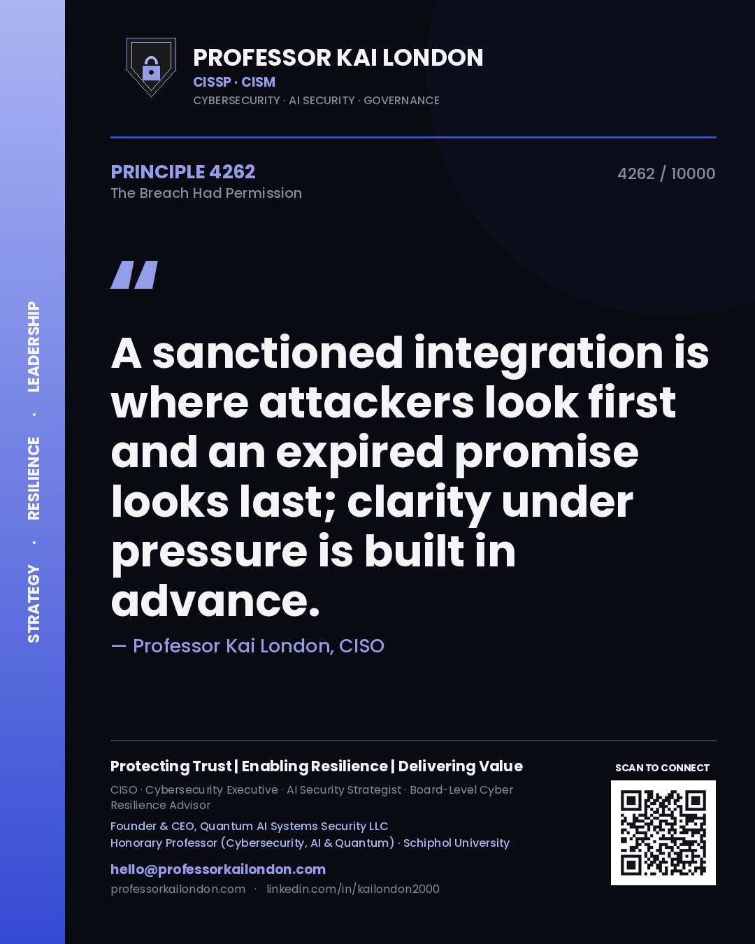Professor Kai London principle 4262: A sanctioned integration is where attackers look first and an expired promise looks last; clarity under pressure is built in advance.