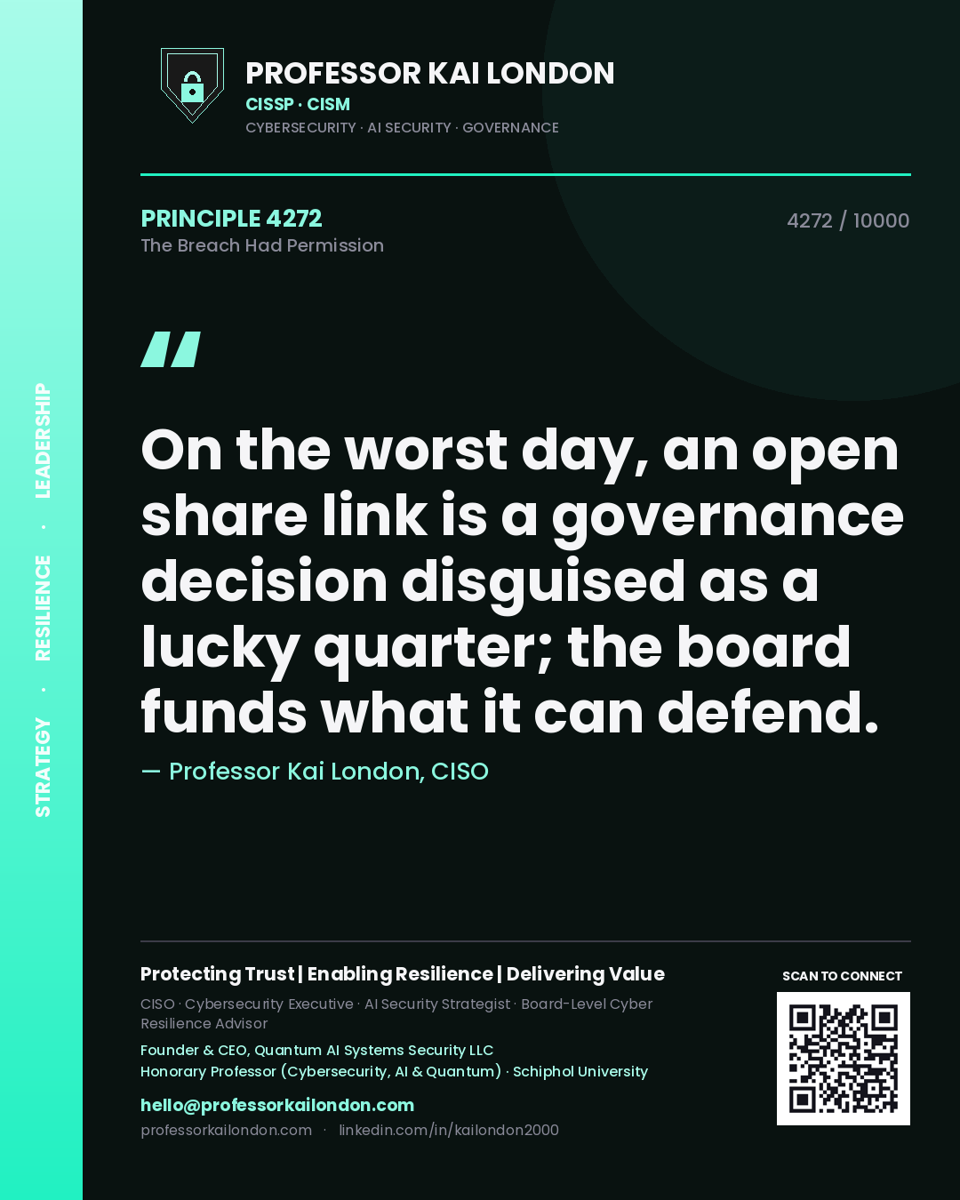 Professor Kai London principle 4272: On the worst day, an open share link is a governance decision disguised as a lucky quarter; the board funds what it can defend.