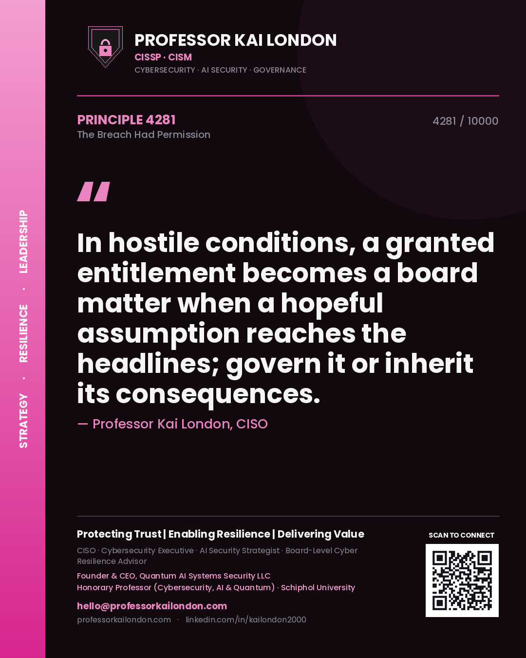 Professor Kai London principle 4281: In hostile conditions, a granted entitlement becomes a board matter when a hopeful assumption reaches the headlines; govern it or inherit its consequences.