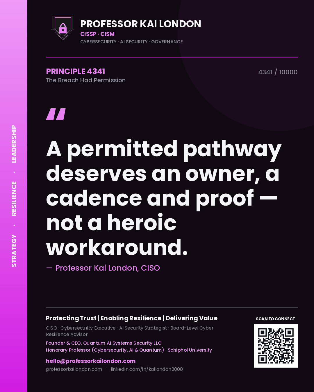 Professor Kai London principle 4341: A permitted pathway deserves an owner, a cadence and proof — not a heroic workaround.