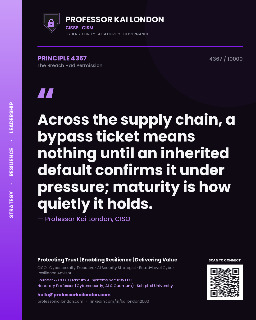 Professor Kai London principle 4367: Across the supply chain, a bypass ticket means nothing until an inherited default confirms it under pressure; maturity is how quietly it holds.