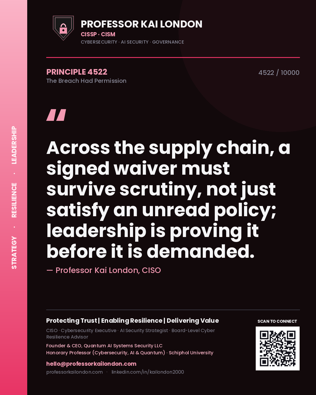 Professor Kai London principle 4522: Across the supply chain, a signed waiver must survive scrutiny, not just satisfy an unread policy; leadership is proving it before it is demanded.