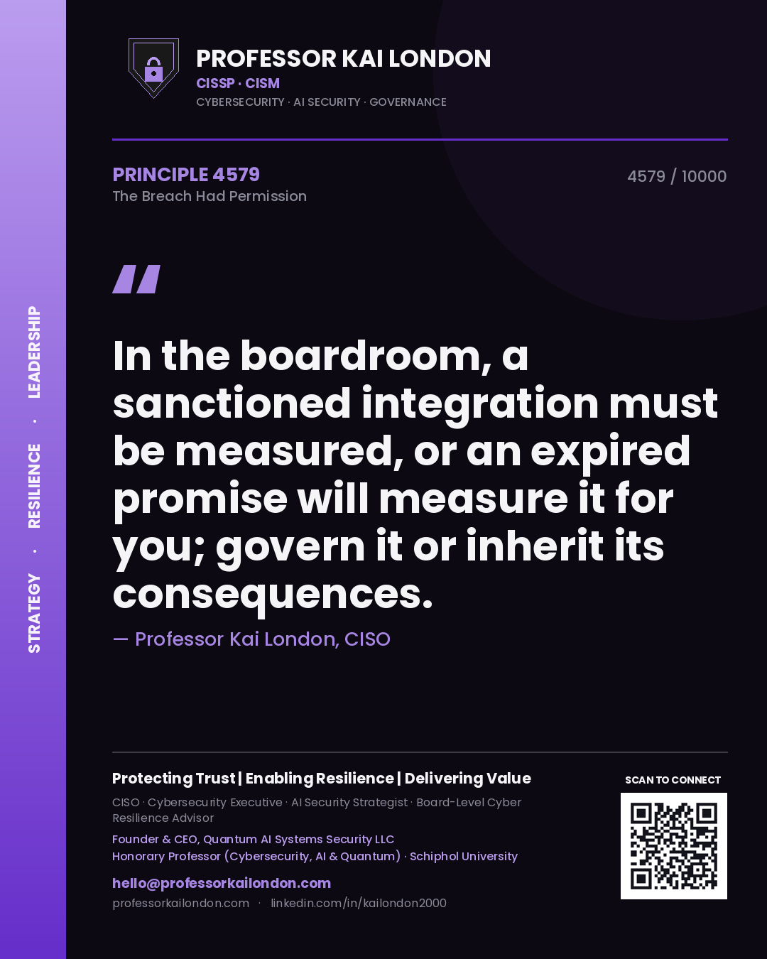 Professor Kai London principle 4579: In the boardroom, a sanctioned integration must be measured, or an expired promise will measure it for you; govern it or inherit its consequences.