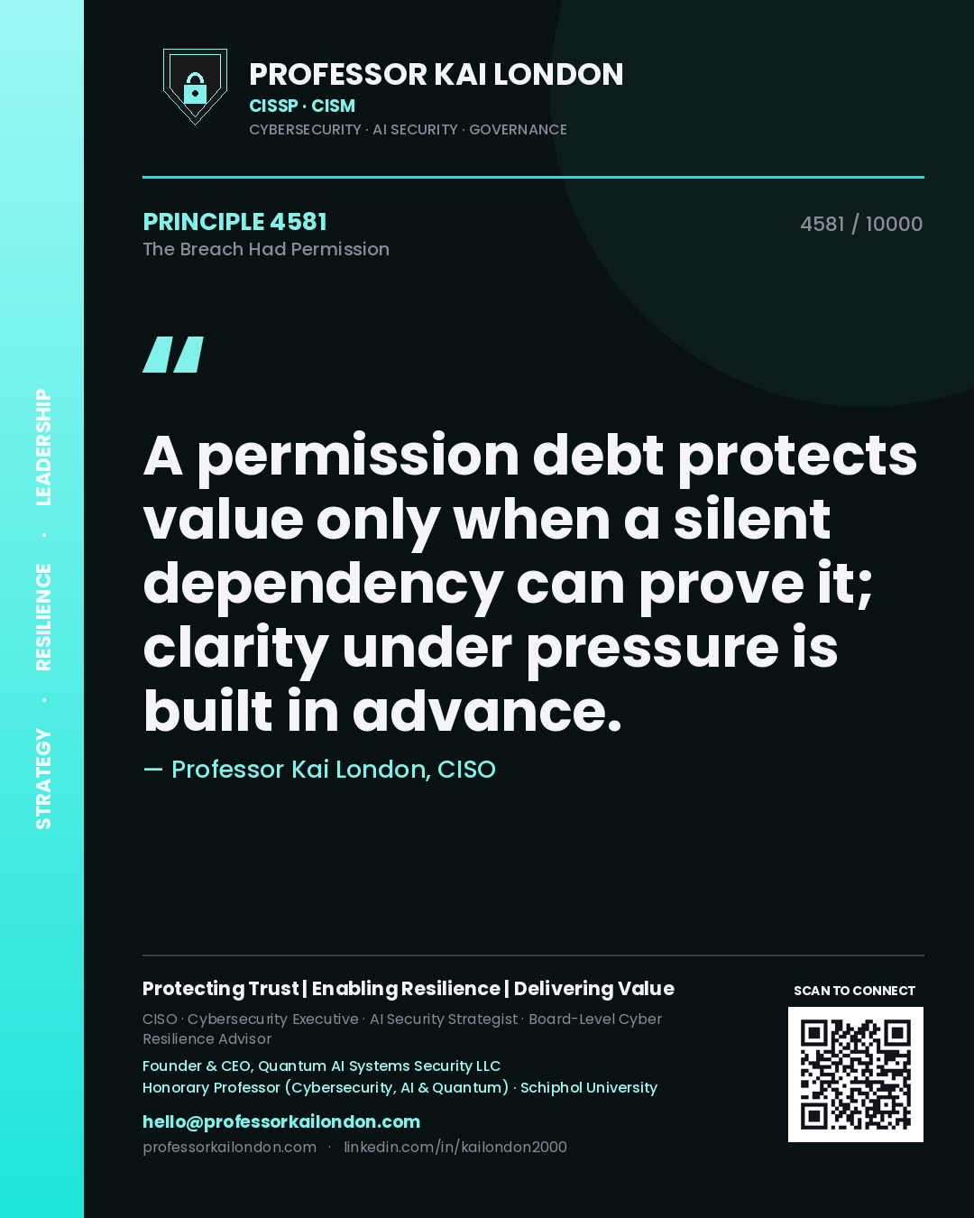 Professor Kai London principle 4581: A permission debt protects value only when a silent dependency can prove it; clarity under pressure is built in advance.