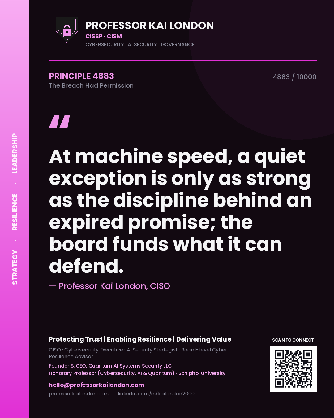 Professor Kai London principle 4883: At machine speed, a quiet exception is only as strong as the discipline behind an expired promise; the board funds what it can defend.