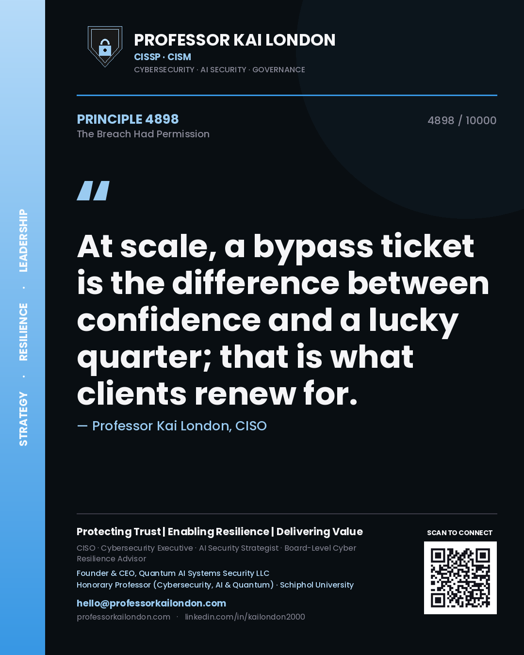 Professor Kai London principle 4898: At scale, a bypass ticket is the difference between confidence and a lucky quarter; that is what clients renew for.